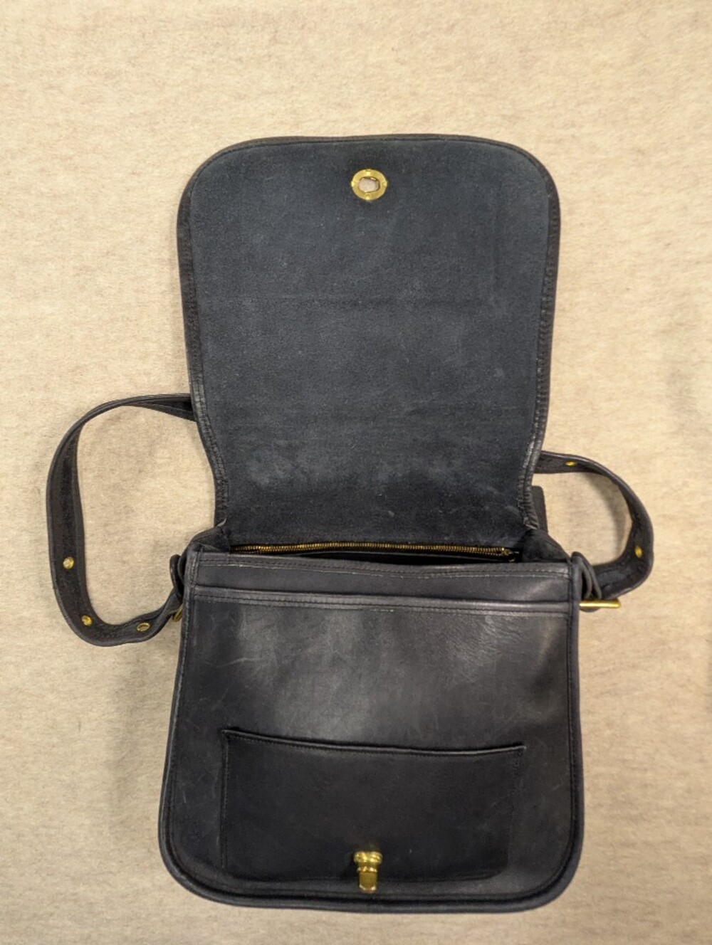 Vintage COACH Stunning Slate Gray Leather Stewardess Messanger Bag Purse Brass - Picture 5 of 14